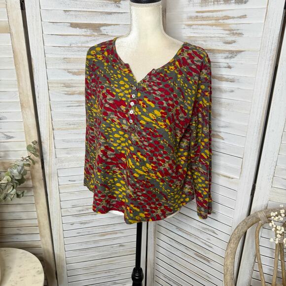 KOMIL Women's Size Large Masa Print Split Neck Cotton Long Sleeve Top Fall Red - Picture 6 of 16